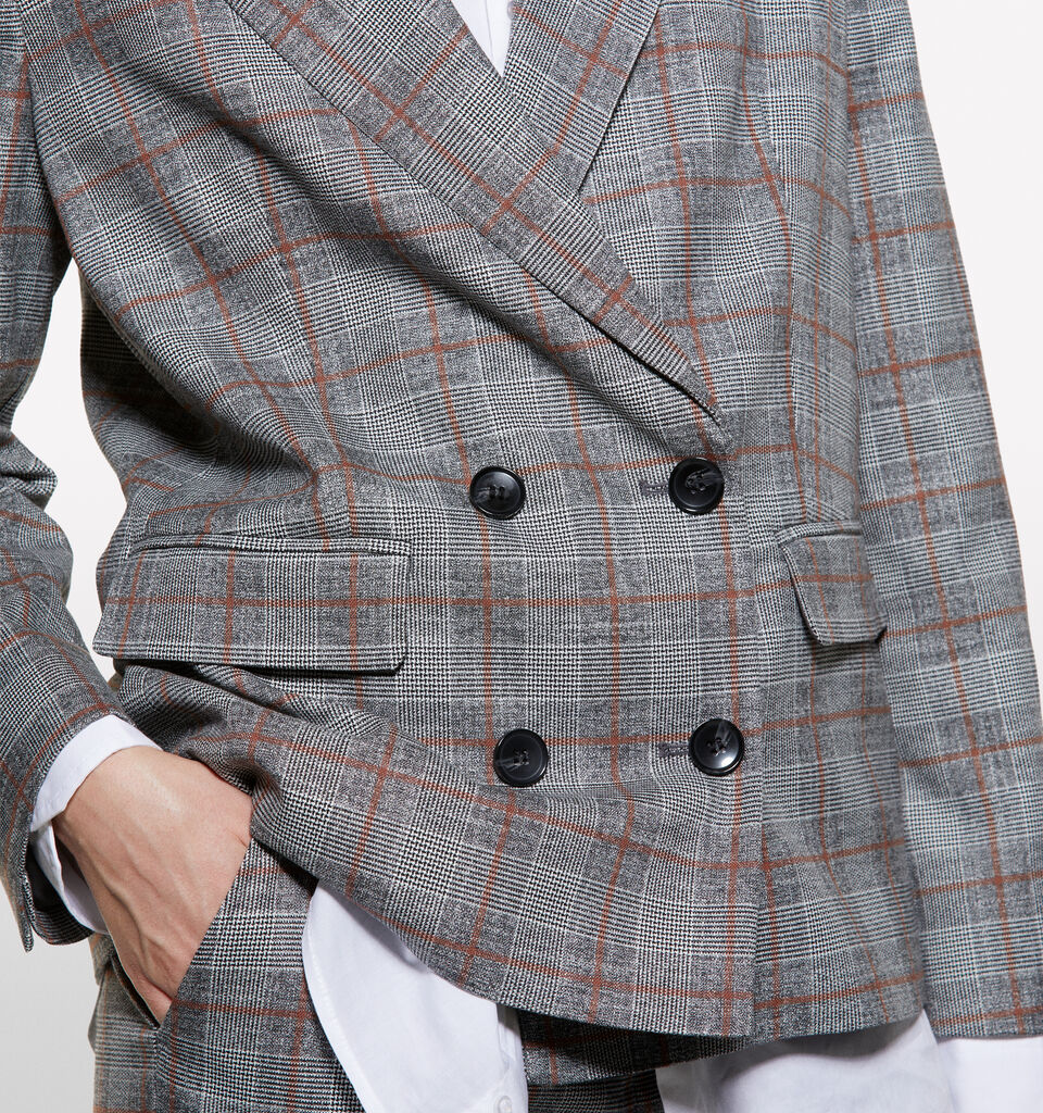 Μπλέιζερ καρό από φανέλα  - μπλέιζερ γυναικεία - Γκρι | Sisley image number 4